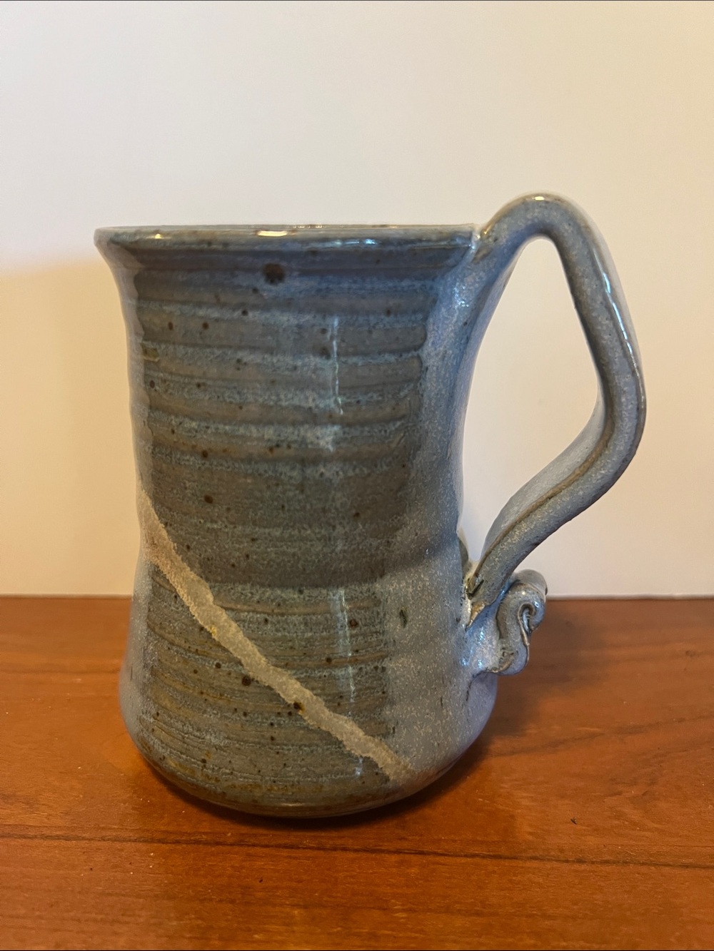 Hand Crafted Blue and Gray Ceramic Mug with Cream Accent